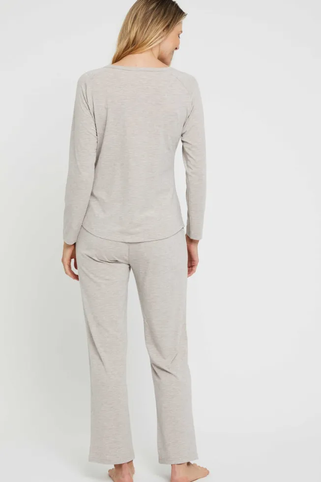 Long Sleeve Henley Top - Oatmeal