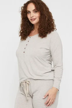Long Sleeve Henley Top - Oatmeal