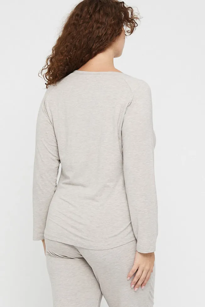 Long Sleeve Henley Top - Oatmeal