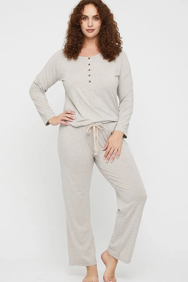 Long Sleeve Henley Top - Oatmeal