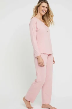 Long Sleeve Henley Top - Rose