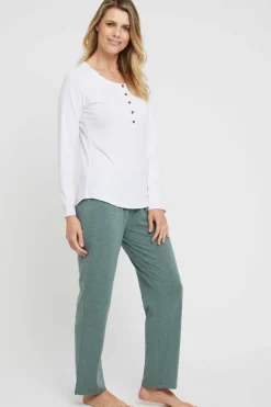 Long Sleeve Henley Top - White