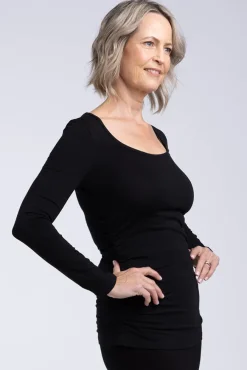 Long Sleeve Ruched Bamboo Tee - Black