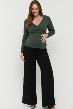 L/S Cross Front Maternity Top - Forest