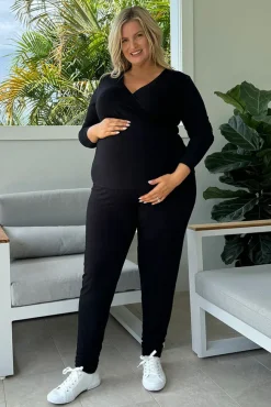 L/S Cross Front Maternity Top - Black