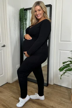 L/S Cross Front Maternity Top - Black