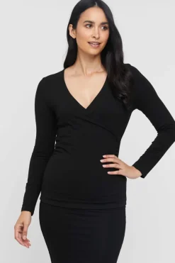 L/S Cross Front Top - Black