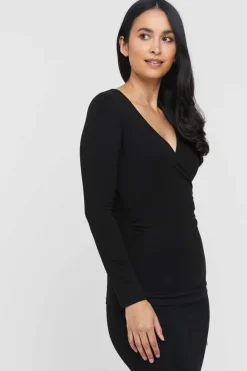 L/S Cross Front Top - Black