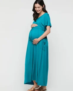 Mila Maxi Maternity Dress - Teal