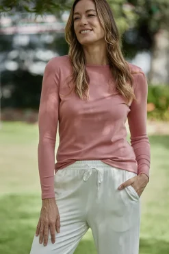 Ribbed Boatneck Top - Warm Pink