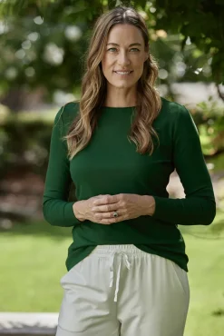 Ribbed Boatneck Top - Winter Green