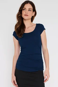 Ruched Bamboo Tee - Navy