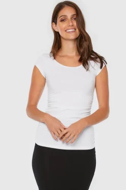 Ruched Bamboo Tee - White