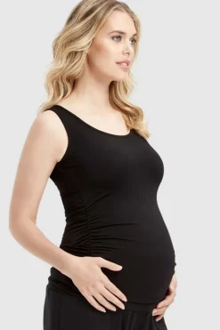 Ruched Maternity Singlet - Black