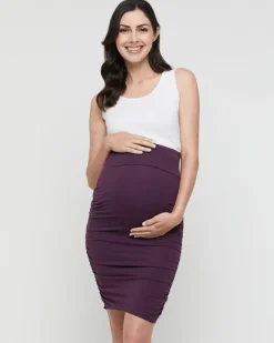 Ruched Maternity Skirt - Plum
