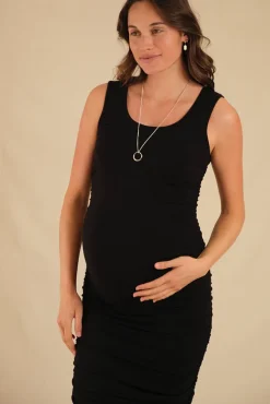 Ruched Tank Maternity Dress - Black