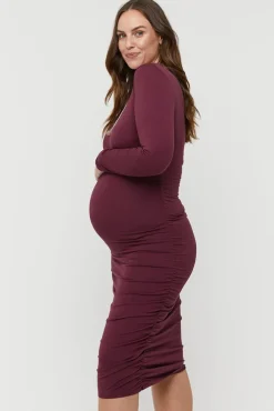 Selena Maternity Dress - Burgundy