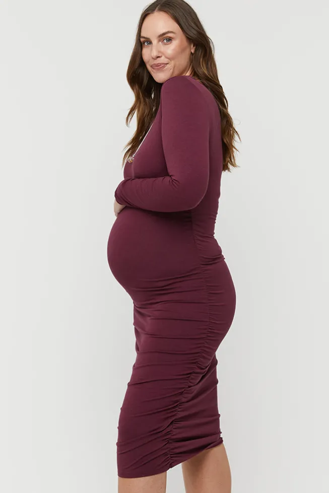 Selena Maternity Dress - Burgundy