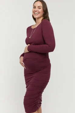 Selena Maternity Dress - Burgundy