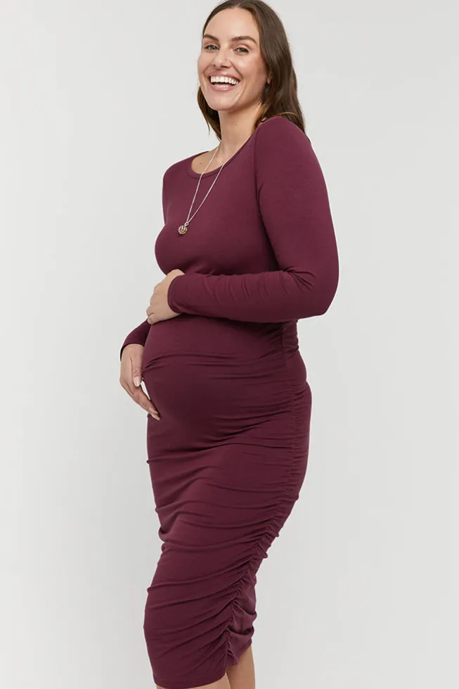 Selena Maternity Dress - Burgundy