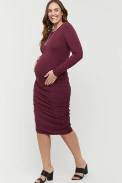 Selena Maternity Dress - Burgundy