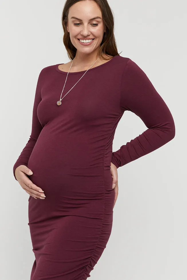 Selena Maternity Dress - Burgundy