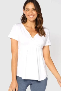 Short Sleeve Cross Front Top - White