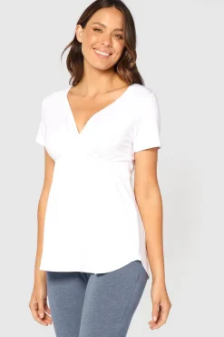 Short Sleeve Cross Front Top - White