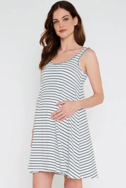 Swing Maternity Dress - White & Black Stripe
