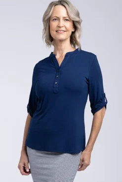 Tab Sleeve Top - Navy