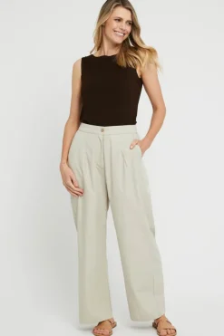 Woven Wide Leg Pant - Bone