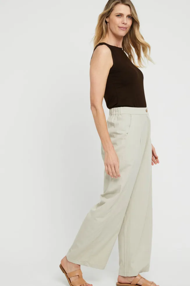 Woven Wide Leg Pant - Bone